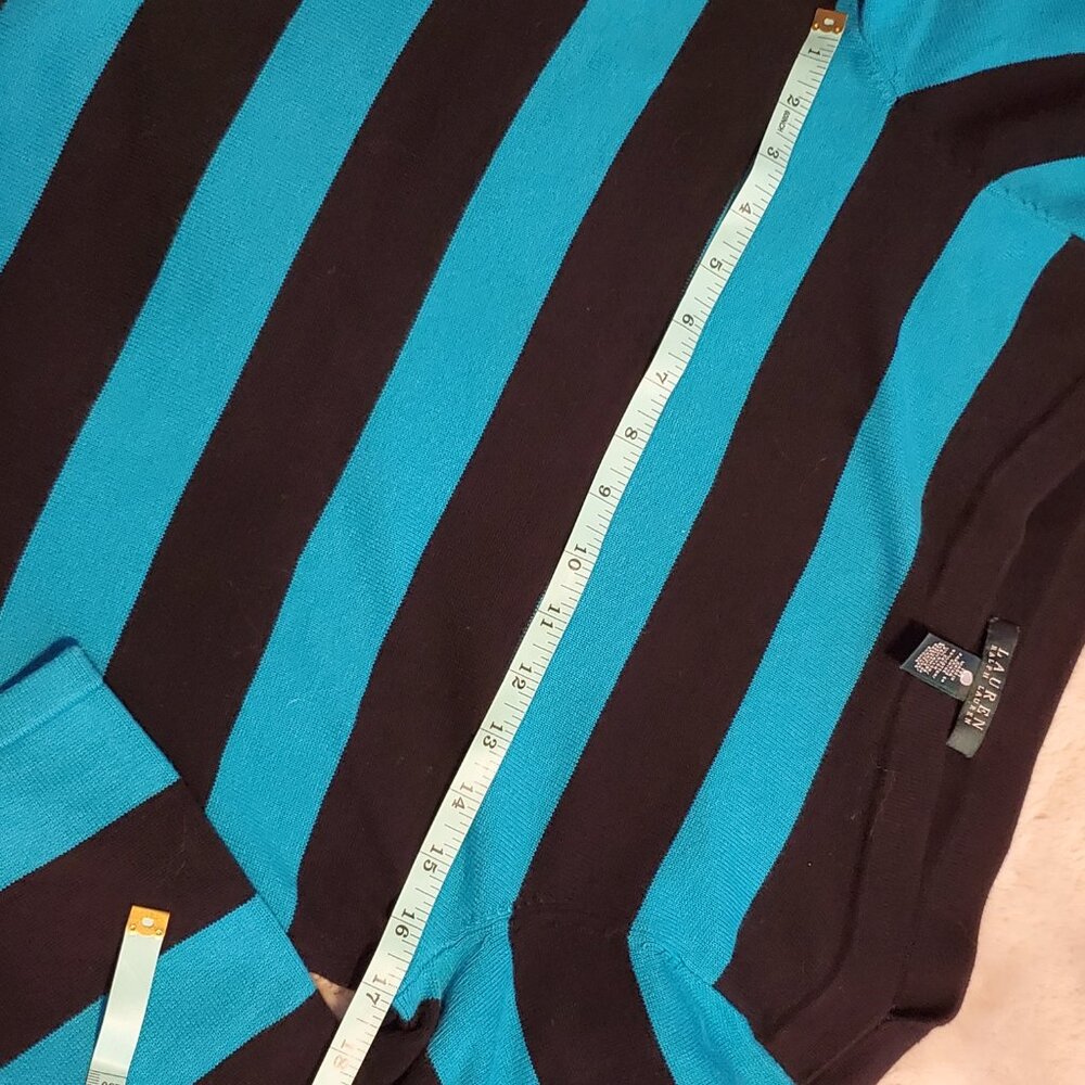 Lauren Ralph Lauren striped boatneck blue and teal Sweater Size M Preppy Coastal - Picture 9 of 9